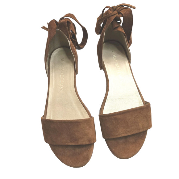 Stuart Weitzman Women's Corbata Flat Sandals Amaretto Suede Size 6 M - Picture 3 of 12